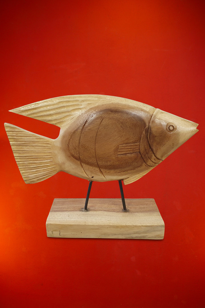 Wooden Swimming Fish 36cm Size Red and Gold Handcarved in Thailand Brand New!! 