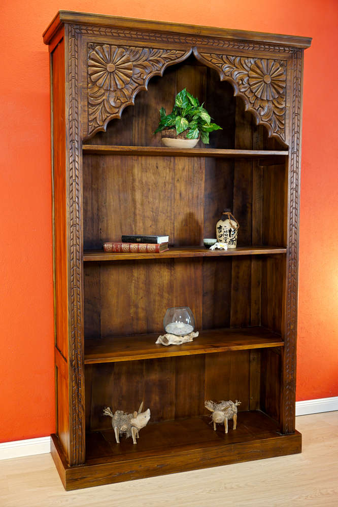Teak Wood Book Shelf Jaipur Kinaree, Handcrafted Bookcase